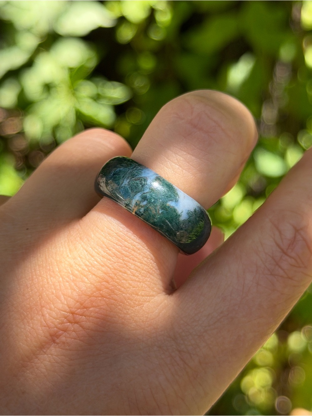 Size‎ 7.5 chunky green Moss Agate Dome Ring  1646